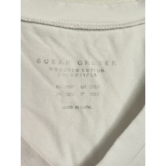 Susan Graver Weekend Cotton Essentials Top 1XP White Short Sleeve V Neck - Picture 4 of 6